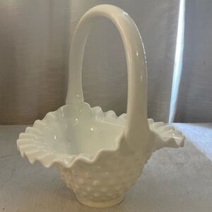 Fenton‎ Milk Glass Bride's Basket, Hobnail Candy Dish, Potpourri Holder, Vintage